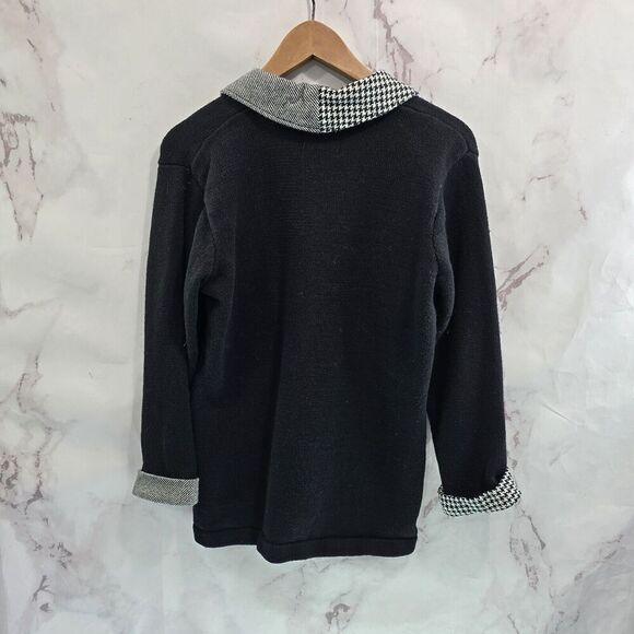 Storybook Knits Sweater Womens Large Black Houndstooth Striped Artsy Blazer - Picture 5 of 11